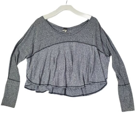 FREE PEOPLE Womens Top SZ XS Cloud Nine Gray Crop Lagenlook Slouchy Oversized - Picture 1 of 7